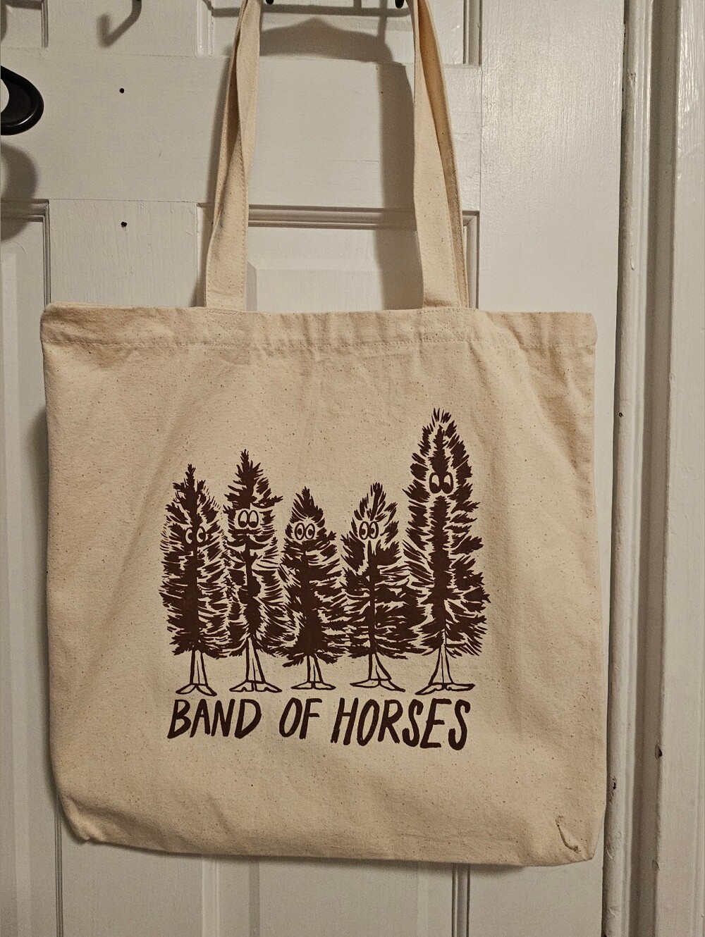 Band of Horses Canvas Tote Bag in Natural with Brown Print